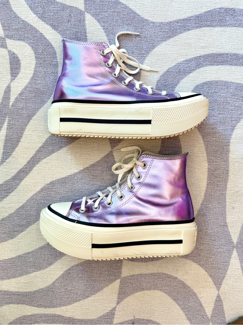 Converse Chuck Taylor All Star Lift Double Stack Hi Metallic Purple Lilac 8.5 - Picture 2 of 7
